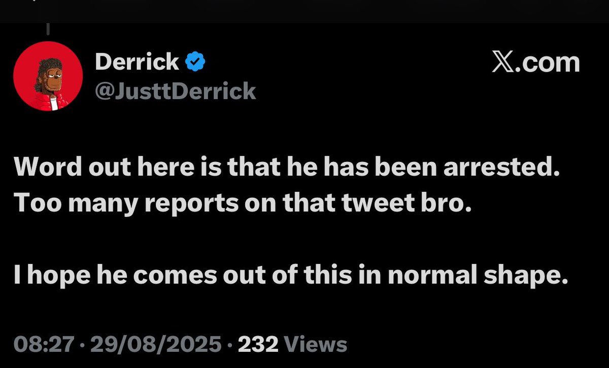 I just confirmed from his sister that <a href="/prayforwole/">Wole🤯</a> was arrested this morning. However, it’s still unclear if the arrest was connected to this post, This is crazy 💔