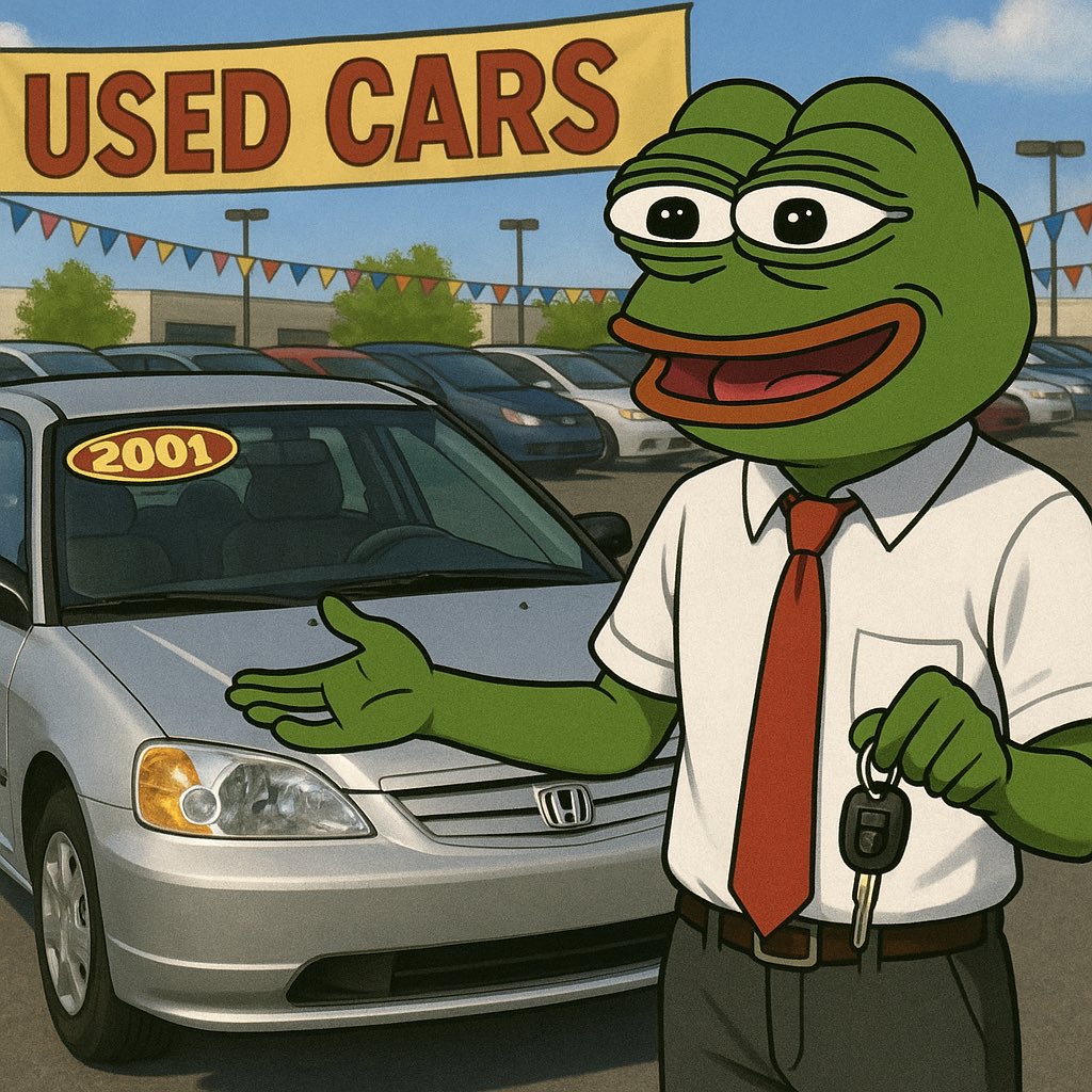 Crypto Cocktail 🚀🍸 (@crypto_cocktail) on Twitter photo salesmon Pepe selling a gently used 2001 Civic to <a href="/Honda/">Honda</a> enjoyor
‘This one’s special anon, it runs on pure #Civiction’
hands you $USEDCAR keys
#USEDCAR #salesmon #drivor #enjoyor #pepe
<a href="/PepeCZBinance/">PEPE ON FIRE 🔥</a> <a href="/pepecoineth/">Pepe</a> <a href="/USEDCARSOLANA/">a gently used 2001 honda civic</a> salesmon Pepe selling a gently used 2001 Civic to <a href="/Honda/">Honda</a> enjoyor
‘This one’s special anon, it runs on pure #Civiction’
hands you $USEDCAR keys
#USEDCAR #salesmon #drivor #enjoyor #pepe
<a href="/PepeCZBinance/">PEPE ON FIRE 🔥</a> <a href="/pepecoineth/">Pepe</a> <a href="/USEDCARSOLANA/">a gently used 2001 honda civic</a>