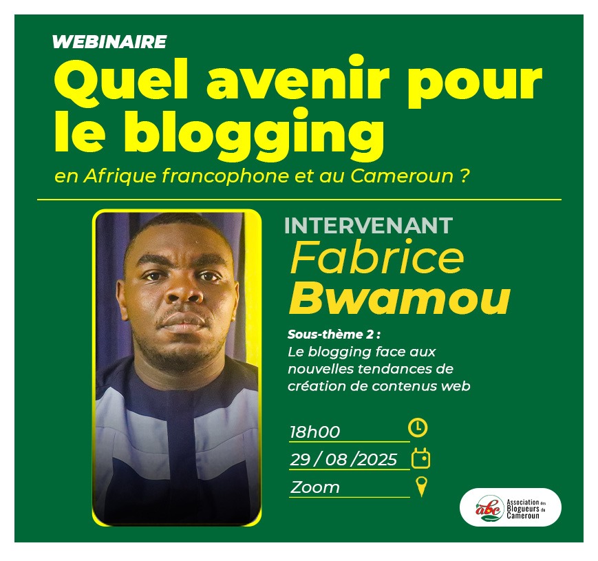 FrankpNamekong's tweet image. En prélude à la célébration de la journée mondiale du Blog, le 31 août, @BloggersCM organise ce vendredi 29. 08.2025, un Webinaire sous le thème «Quel avenir pour le blogging en Afrique francophone et au Cameroun?»

Lien👇🏾
us05web.zoom.us/launch/edl?mui…

#TendanceActu #BlogDay #Blogger