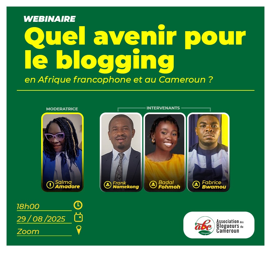 FrankpNamekong's tweet image. En prélude à la célébration de la journée mondiale du Blog, le 31 août, @BloggersCM organise ce vendredi 29. 08.2025, un Webinaire sous le thème «Quel avenir pour le blogging en Afrique francophone et au Cameroun?»

Lien👇🏾
us05web.zoom.us/launch/edl?mui…

#TendanceActu #BlogDay #Blogger