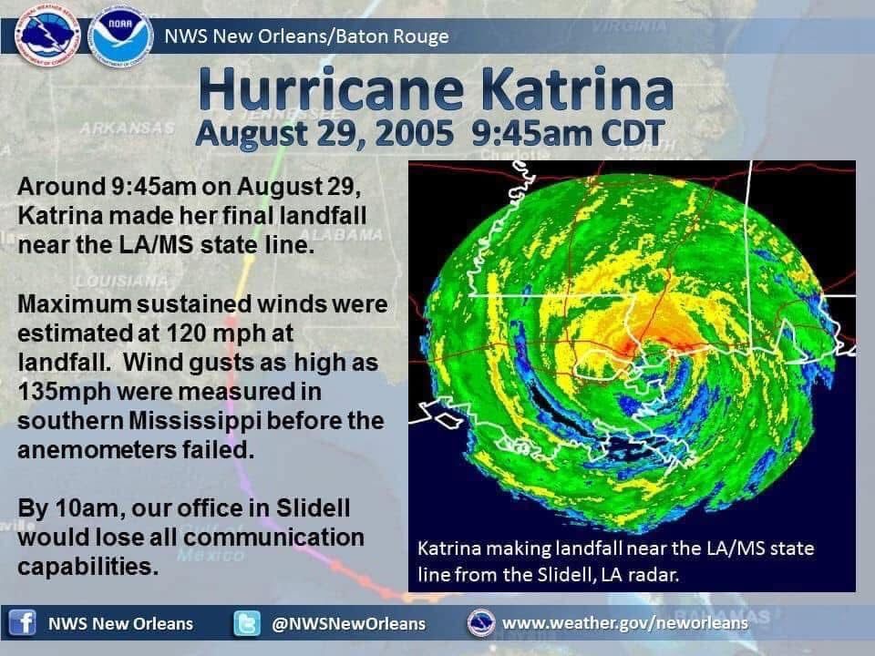 wxbrad's tweet image. The 2  landfalls from #Katrina happended this morning  20 years ago. #Katrina20