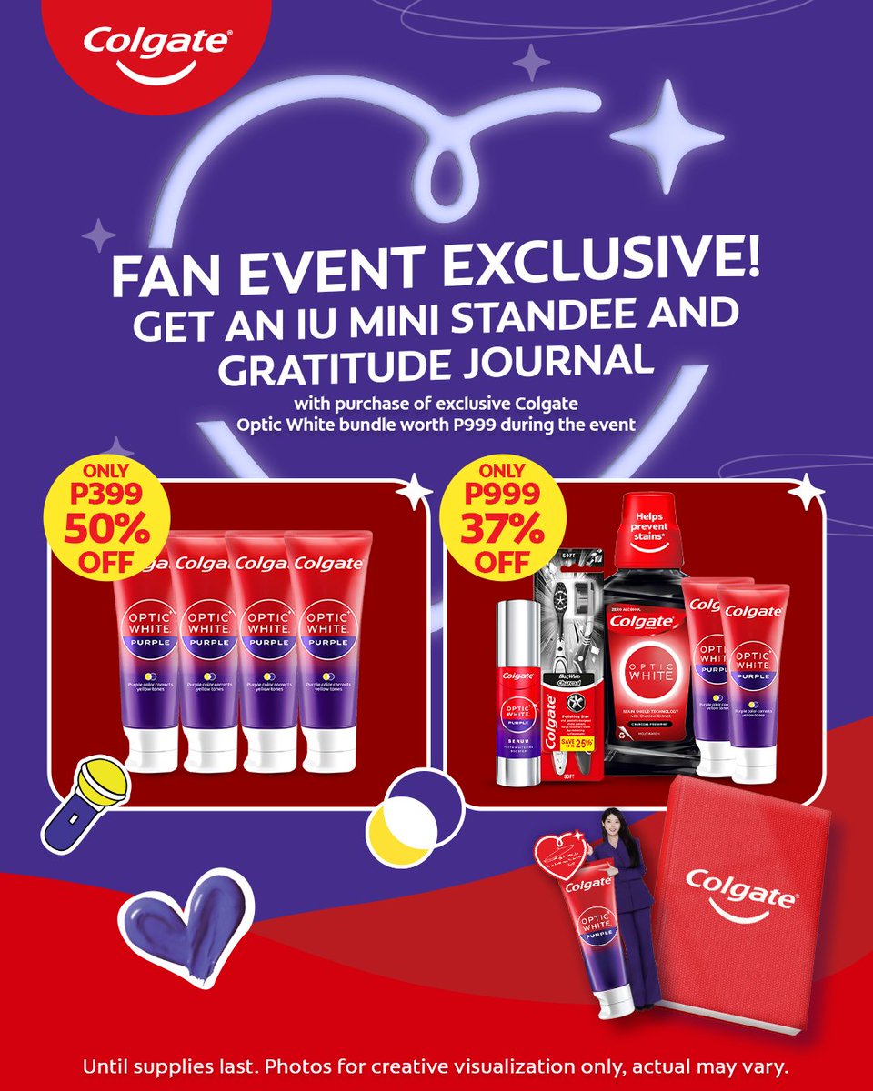 ColgatePH's tweet photo. Don't miss out! 🚨 Get your chance to receive a free IU mini standee and gratitude journal at the Colgate Behind The Smile: IU Fan Event.

Exclusive bundles will also be available on August 30–31 at The Podium Hall. See you there!

*Until supplies last https://t.co/07f1MtlZP7