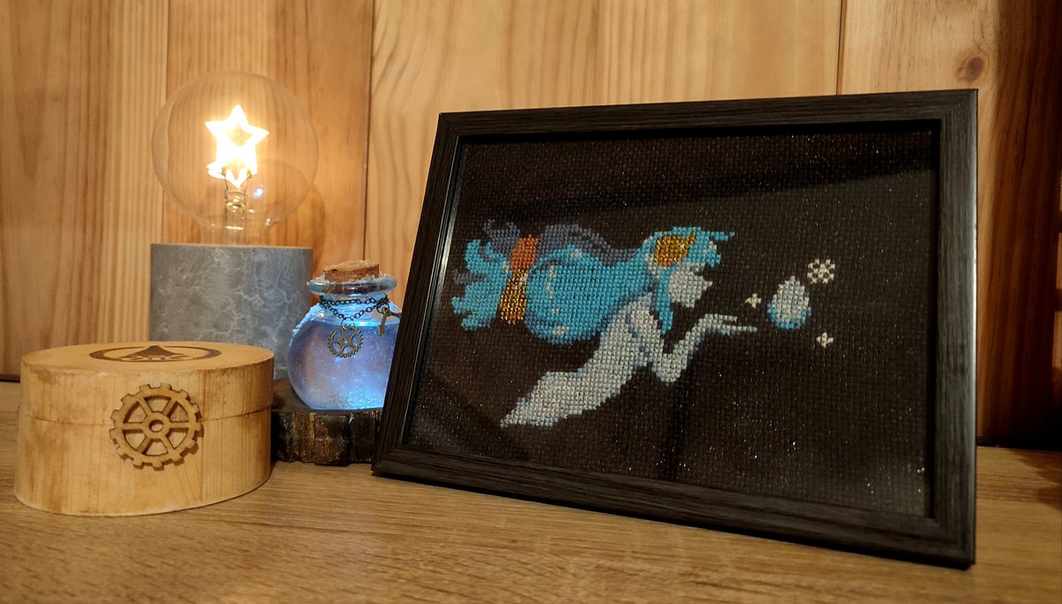 Point de croix Jiva fait pour @exymoz 💙 
Hâte de te revoir en cosplay de protectrice de Javian 🥰

#Dofus #Ankama