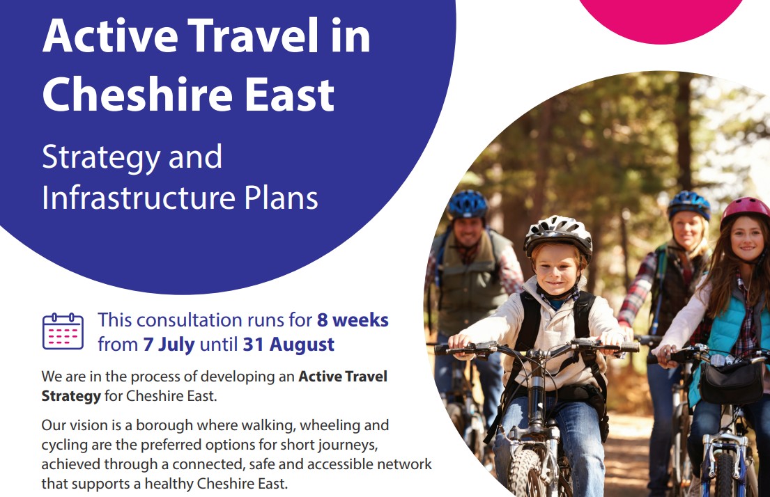 Two days to go!

Have your say on the future of Active Travel in Cheshire East.

Let’s make walking, cycling and wheeling safer and more accessible for all. 🚶‍♀️🚴‍♂️

cheshireeast.gov.uk/council-and-de…

#ActiveTravel #CheshireEast #HaveYourSay #SustainableTransport