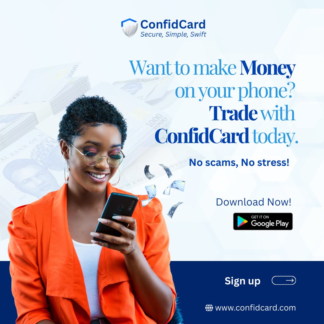 confidcard's tweet photo. Want to make Money on your phone ?
Trade with ConfidCard today.

No scams☑️
No stress ☑️

Download from the play store:
https://t.co/X8l4kB8dFs

Smart and safe trading!

#GiftCardTrade #PaymentSolutions #GiftCardExchange #ConfidCard #BuyGiftCard #SellGiftCard https://t.co/9PgCAY0DKL