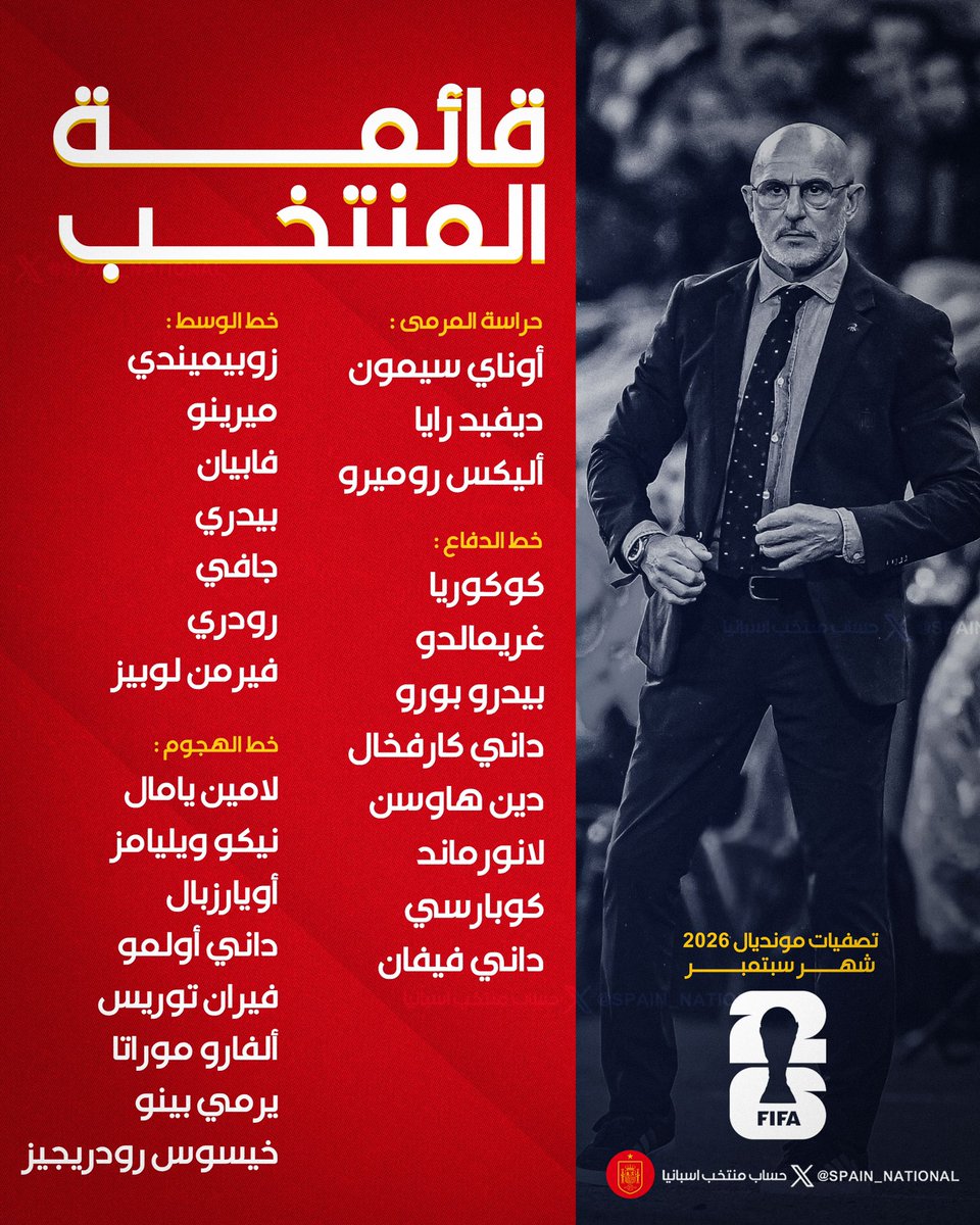 🔵📋 رسمياً 

قائمة إسبانيا في تصفيات مونديال 2026 ✅

🚨|📷