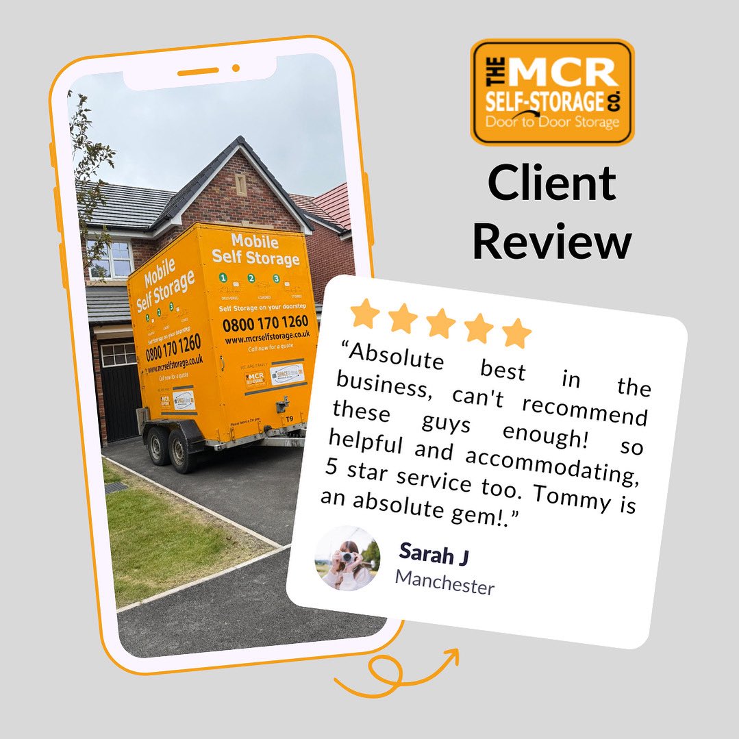 Thrilled to receive such amazing feedback! 🌟
We’re proud to offer a service that goes above and beyond – and we agree, Tommy really is a gem.

#ManchesterStorage #SelfStorage #CustomerReview #HappyCustomers #5StarService #StorageSolutions #MCRSelfStorage #StorageMadeEasy