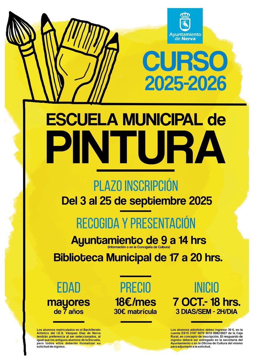 ☝🏻𝐓𝐔 𝐀𝐘𝐔𝐍𝐓𝐀𝐌𝐈𝐄𝐍𝐓𝐎 𝐓𝐄 𝐂𝐔𝐄𝐍𝐓𝐀:

🖼️Se aproxima la fecha de inicio de nuestra Escuela Municipal de Pintura “Antonio León”. No dejes pasar los plazos de inscripción.🎨

¡Construyamos PUEBLO juntos!