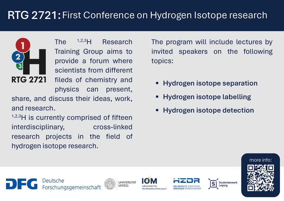 Announcing the 123H Conference: Perspectives on Hydrogen Isotopes:

📍 Leipzig University, Germany
📅 23–25 March 2026
🔗Details &amp; registration: conference123h.com

Topics: isotope separation, spectroscopy, labelling (incl. drug development), modeling, &amp; energy applications.