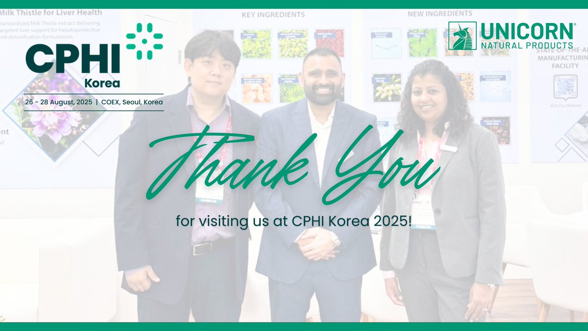UnicornNatural's tweet image. Your presence made our journey more meaningful!

We sincerely thank you for taking the time to meet us at our Booth G11 during CPHI Korea 2025. Your presence and meaningful discussions made the event truly valuable for us.

#CPHIKorea2025 #HiKorea2025  #ThankYouNote