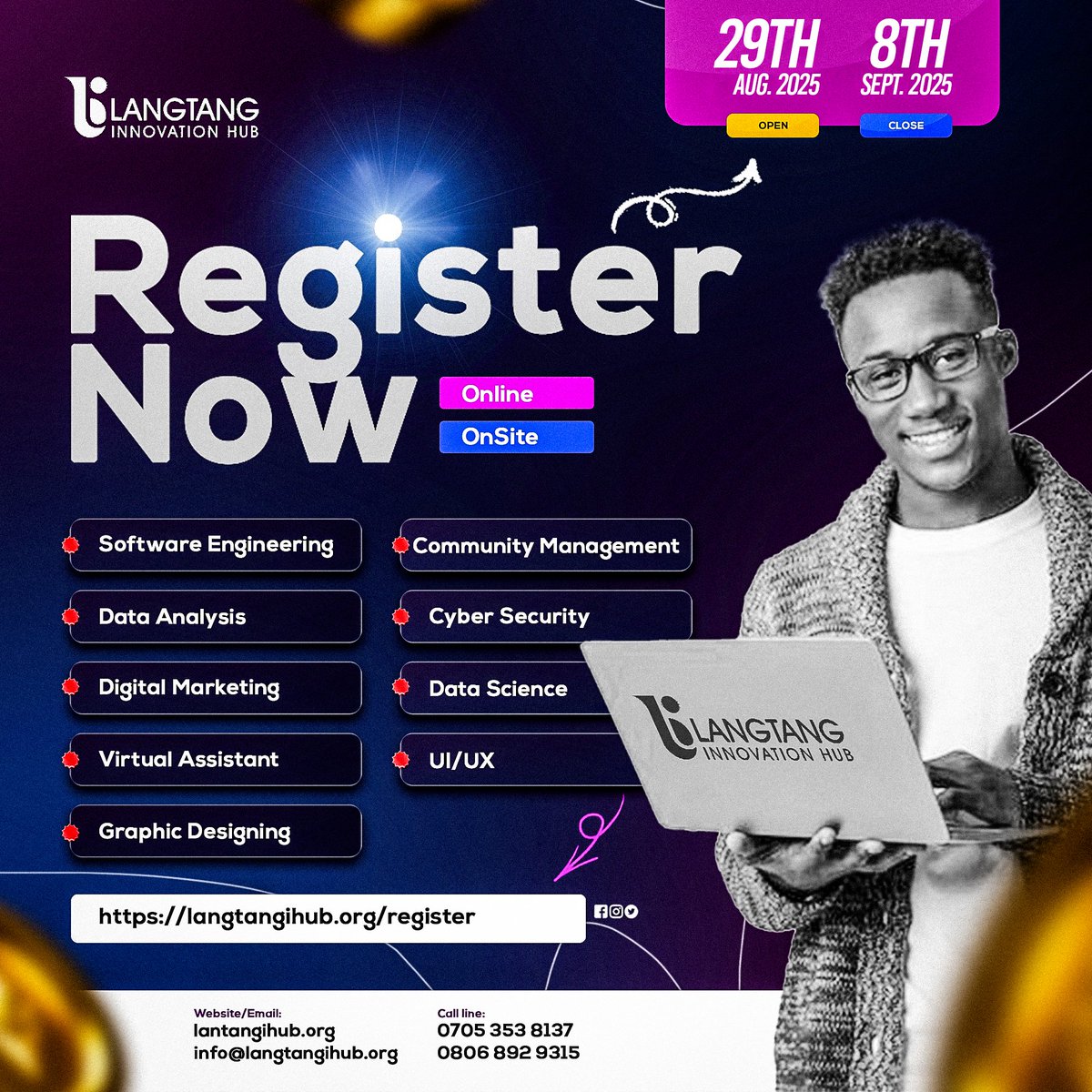 LangtangIHub's tweet image. Unlock your future!
Join Langtang Innovation Hub's FREE digital skills programs & transform your life! Onsite & online options available. Register now: langtangihub.org/register
#LangtangInnovationHub #DigitalSkillsForAll