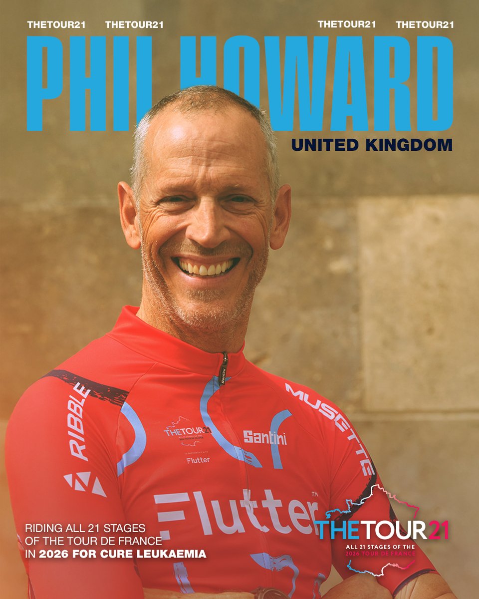 The Tour 21 (@thetour21) on Twitter photo Meet the 2026 Tour 21 Team! ๐ดโโ๏ธ ๐
Phil Howard ๐ฌ๐ง
"Itโs a wonderful feeling to be a part of the Tour 21 2026 team - raising vital funds for the TAP program of Cure Leukaemia. Itโs a big ask and one cannot help but feel overwhelmed by the magnitude of a lap of France on a bike." Meet the 2026 Tour 21 Team! ๐ดโโ๏ธ ๐
Phil Howard ๐ฌ๐ง
"Itโs a wonderful feeling to be a part of the Tour 21 2026 team - raising vital funds for the TAP program of Cure Leukaemia. Itโs a big ask and one cannot help but feel overwhelmed by the magnitude of a lap of France on a bike."