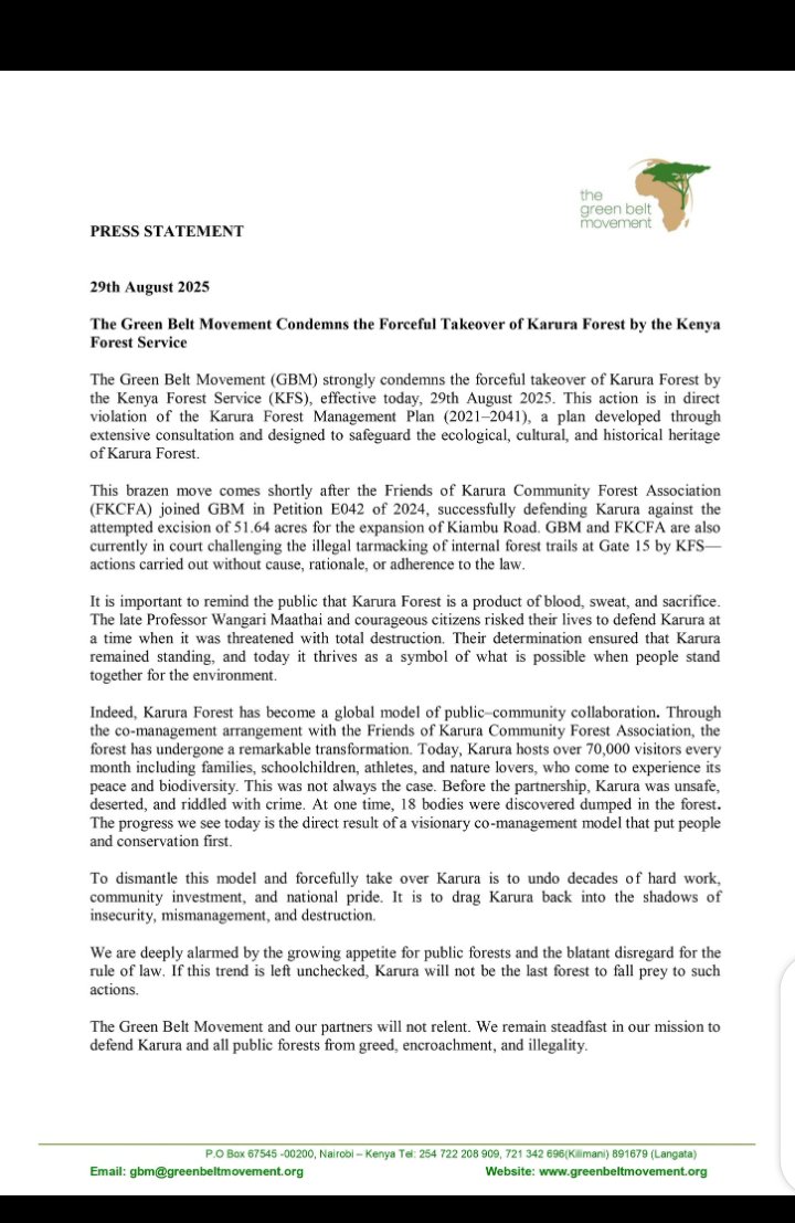 <a href="/KeForestService/">Kenya Forest Service</a> So the gangster <a href="/WilliamsRuto/">William Samoei Ruto, PhD</a> has succeeded in converting karura forest into another money minting avenue at the expense of the blood sweat and tears of our mothers led by <a href="/WangariMaathai/">Wangari Maathai Fdn</a>. #RutoMustGo