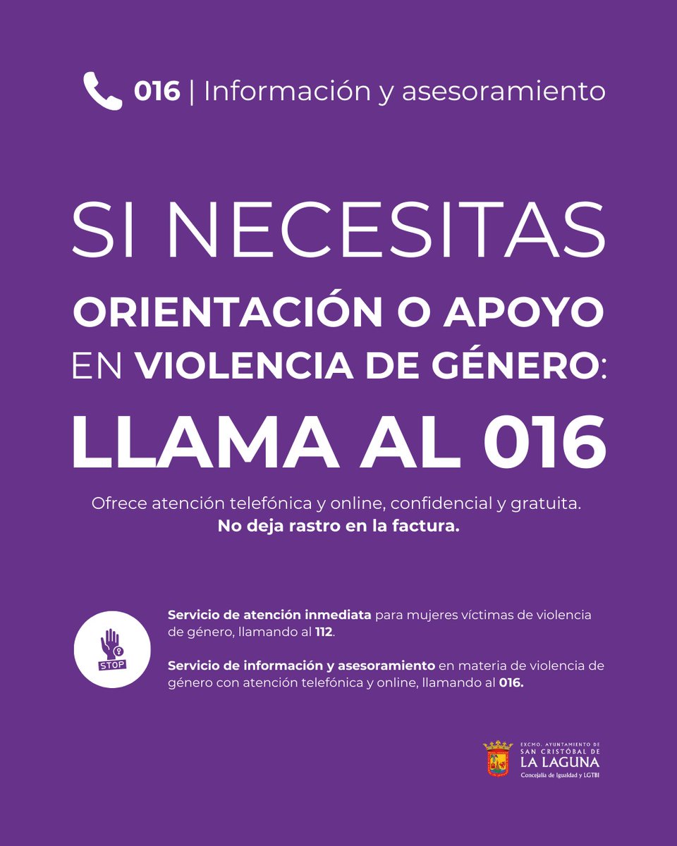 Si necesitas orientación o apoyo en violencia de género, llama al 016.

👉 Atención telefónica y online, confidencial y gratuita.
⚠️ No deja rastro en la factura.