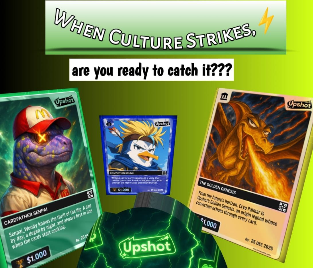 🧵 CULTURE IS THE FASTEST-MOVING ASSET IN THE WORLD

Most people just consume it.

But what if you could predict it, and get rewarded for being right? 

This isn’t a crypto app.
It’s culture + prediction + rewards in one loop
Here’s why I’m bullish on <a href="/upshot_cards/">Upshot</a>
A🧵

#BBNaija