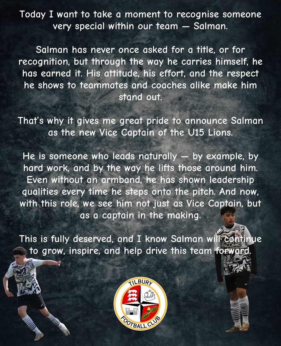 Some leadership changes within the team. Well done boys 👏 <a href="/TilburyYFC/">Tilbury YFC</a> <a href="/tilburyfc/">Tilbury FC</a>