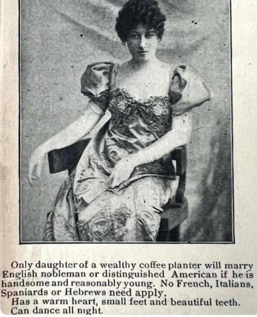 A personal ad from 1896 looking for eligible English noblemen.