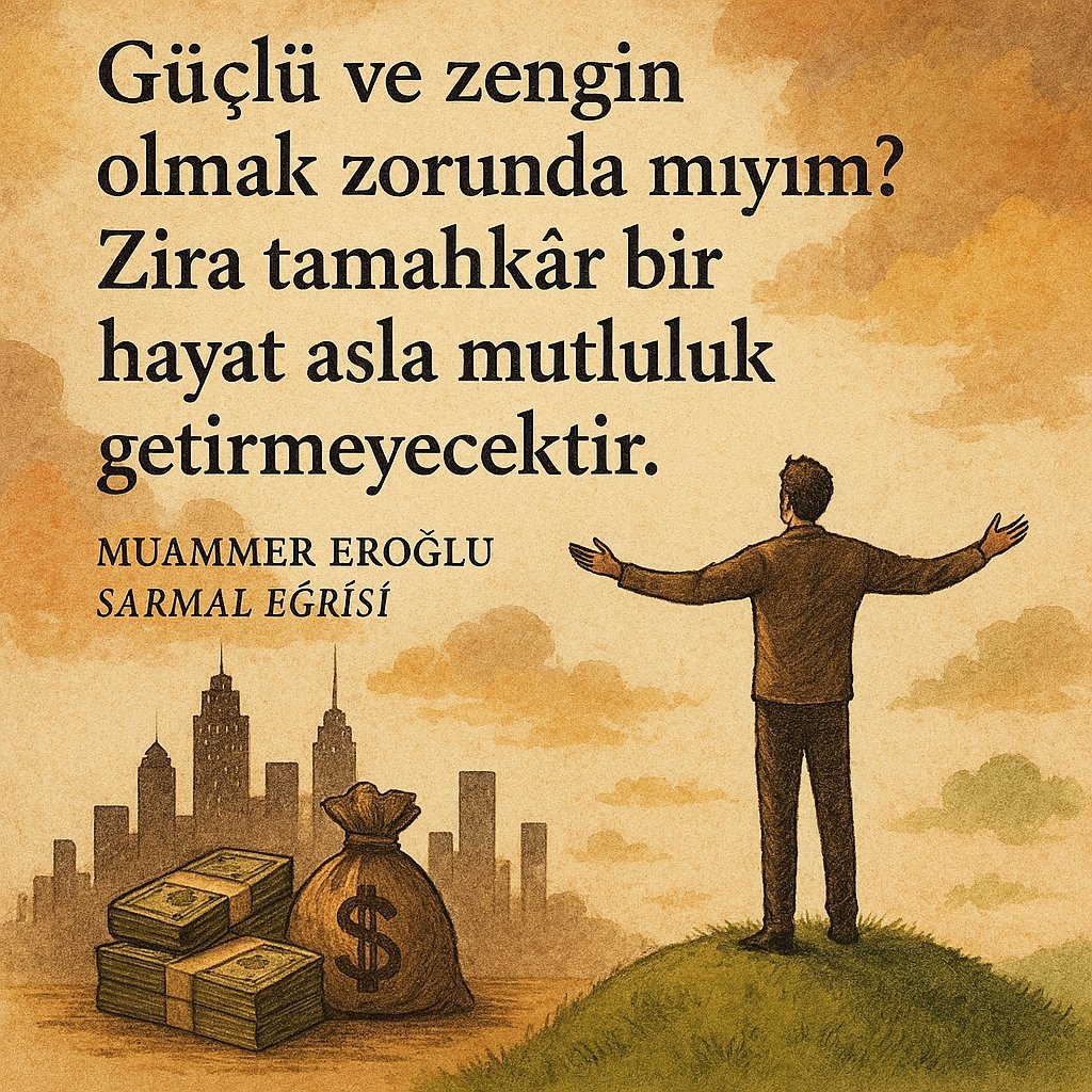 "Güçlü ve zengin olmak zorunda mıyım? Zira tamahkâr bir hayat asla mutluluk getirmeyecektir" - Muammer Eroğlu, Sarmal Eğrisi