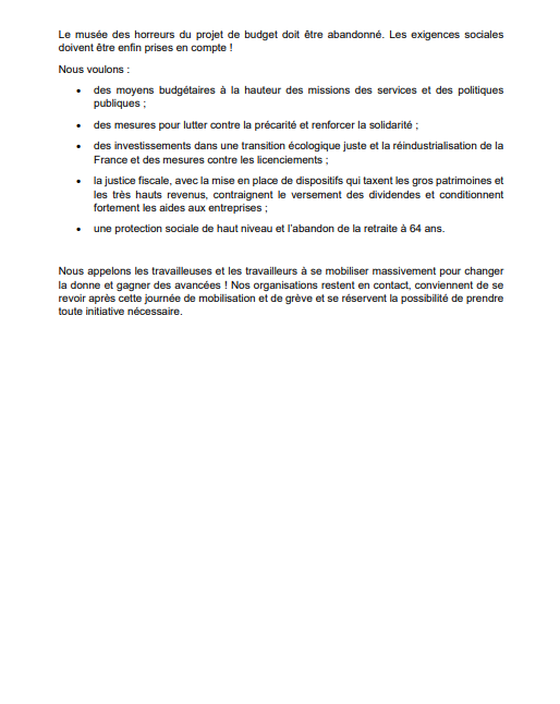 ChabanierCFTC's tweet photo. Nos organisations appellent à une journée de mobilisation sur l’ensemble du territoire, le #18septembre 2025, y compris par la #greve  et la #manifestation. https://t.co/qhSMxgjcVa