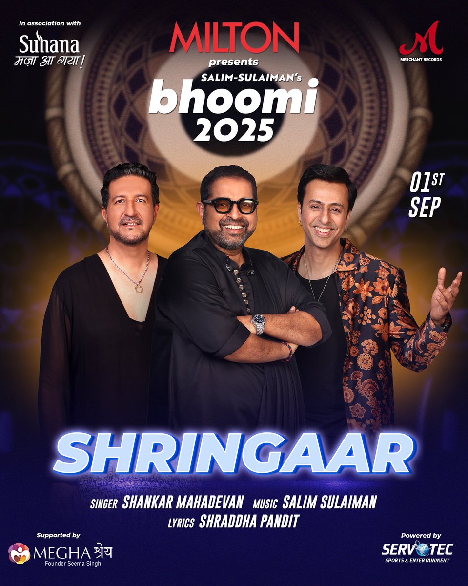 Shringaar a tribute to 🌸🙌#UstadZakirHussain. Sung by <a href="/Shankar_Live/">Shankar Mahadevan</a>, composed by <a href="/SlimSulaiman/">Salim - Sulaiman</a>. &amp; Written by <a href="/shraddhapandit/">Shraddha Pandit</a> Releasing sep 1st! ⏯️

<a href="/MiltonHomewares/">Milton</a> presents #Bhoomi25, in association with <a href="/SuhanaTaste/">SuhanaTheTastemakers</a>, supported by <a href="/meghashrey_ngo/">Meghashrey NGO</a> &amp; powered by <a href="/ServotechSports/">ServotechSports</a>.