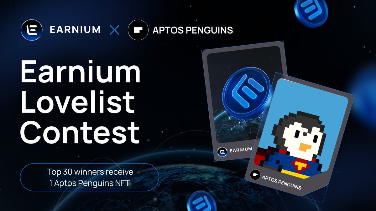 💫 Earnium Lovelist Contest!

Tell us your 3 favorite things about Earnium –  features, Stardust rewards, community… whatever you love✨

🏆 Reward: Top 30 engaged tweet will receive 1 Aptos Penguins NFT 🐧

📌 Rules:
1️⃣ Follow <a href="/earnium_io/">Earnium</a> and <a href="/AptosPenguins/">Aptos Penguins</a> 
2️⃣ Share your top 3
