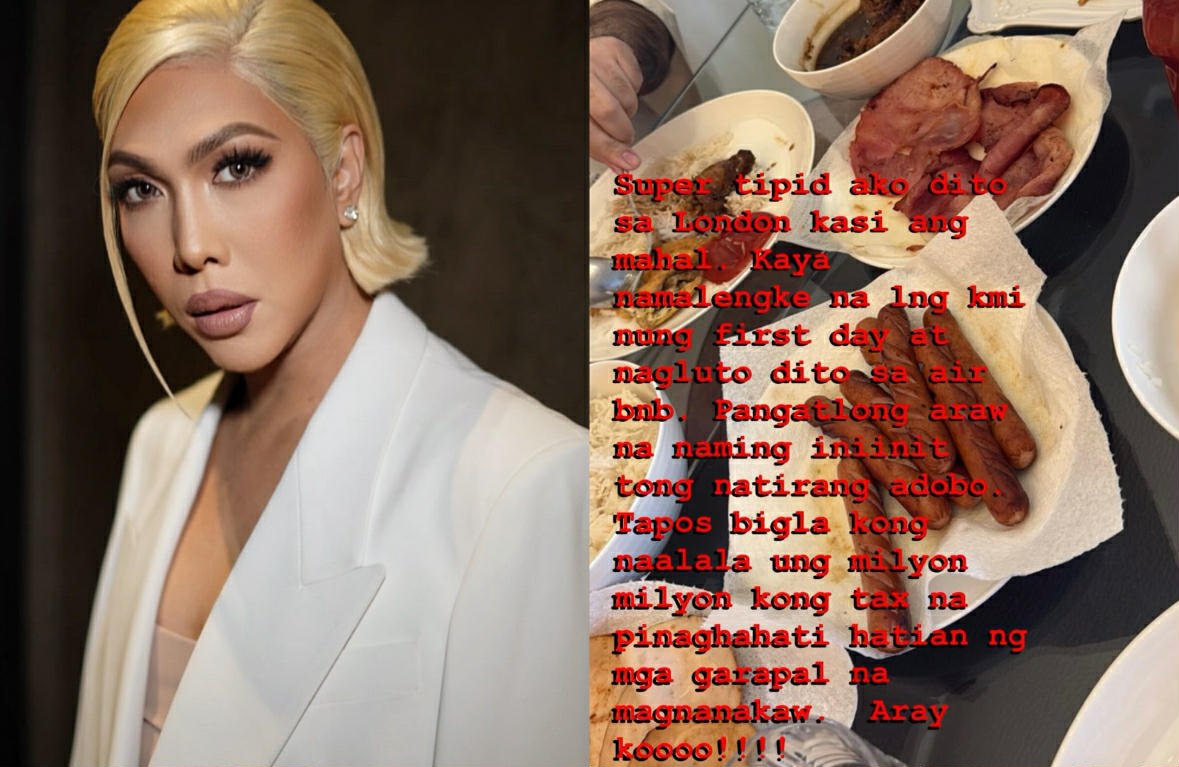 manilabulletin's tweet photo. "BIGLA KONG NAALALA YUNG MILYON KONG TAX NA PINAGHAHATIAN NG MGA GARAPAL NA MAGNANAKAW"

Vice Ganda went on Instagram to express her frustration, questioning how their taxes are really being used, especially with the public criticizing the lavish lifestyles of some government officials’ children.

In an Instagram story she shared a photo of her meal with a caption that says  “Super tipid ako dito sa London kasi ang mahal. kaya namalengke na lang kni nung first day dito sa airbnb. Pangatlong araw na naming iniinit tong natirang adobo. Tapos bigla kong naalala ung milyon milyon kong tax na pinaghahati hatian ng mga garapal na magnanakaw. Aray ko!!”

📷Vice Ganda/IG
