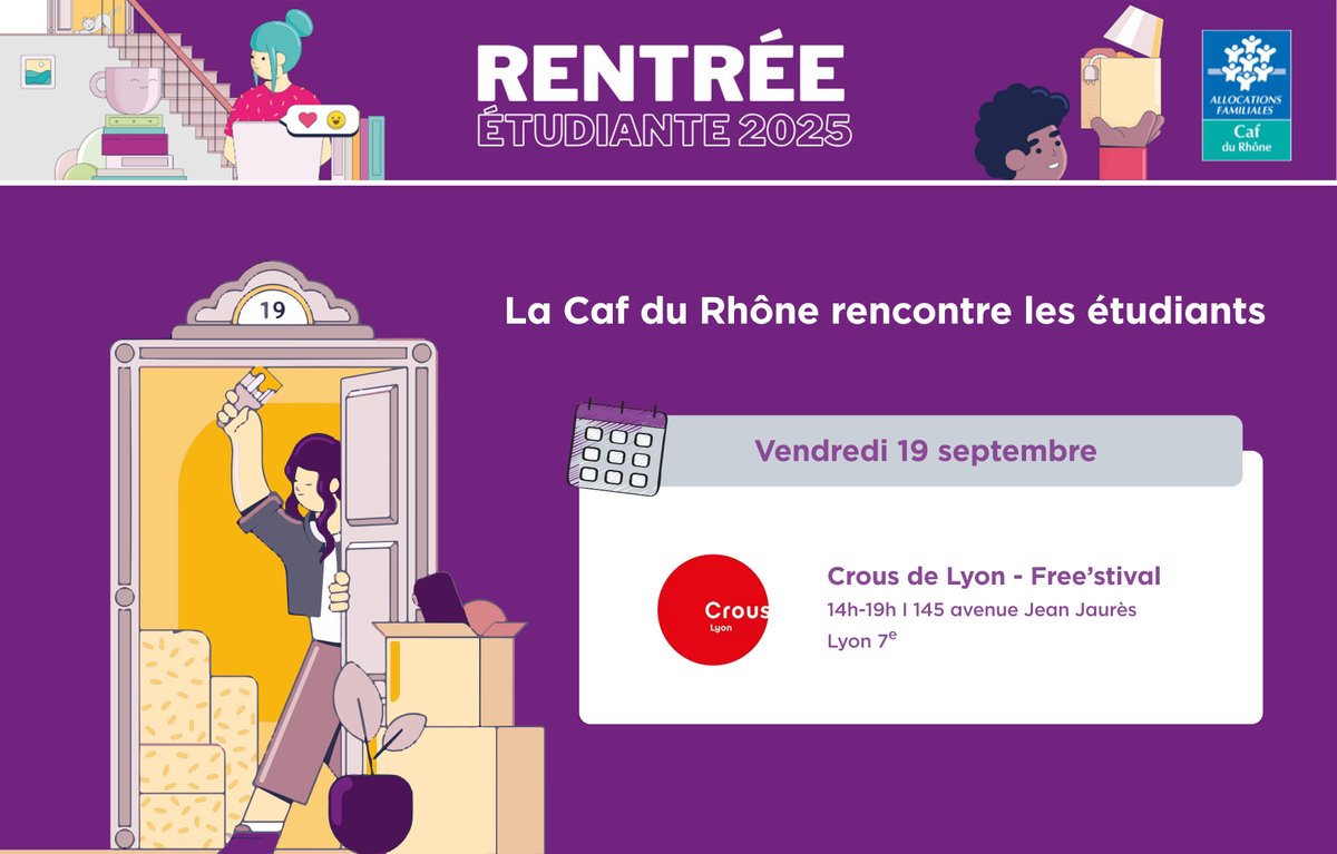 #Etudiant #Logement

Pour s'informer sur l'aide au logement étudiant, retrouvez-nous ce jour sur le stand de la Caf du Rhône au Free'stival organisé par le <a href="/CrousLyon/">Crous Lyon</a>