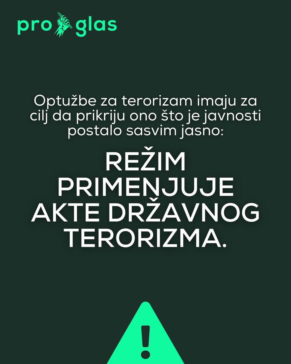 pro_glas_rs's tweet image. Optužbe za terorizam imaju za cilj da prikriju ono što je javnosti postalo sasvim jasno: 
‼️ režim primenjuje akte državnog terorizma. 

Najbolji način da se građani suprotstave režimskom nasilju jesu mirni, nenasilni i masovni protesti.

Saopštenje 👉🏼 proglas.co.rs/2025/08/29/rez…