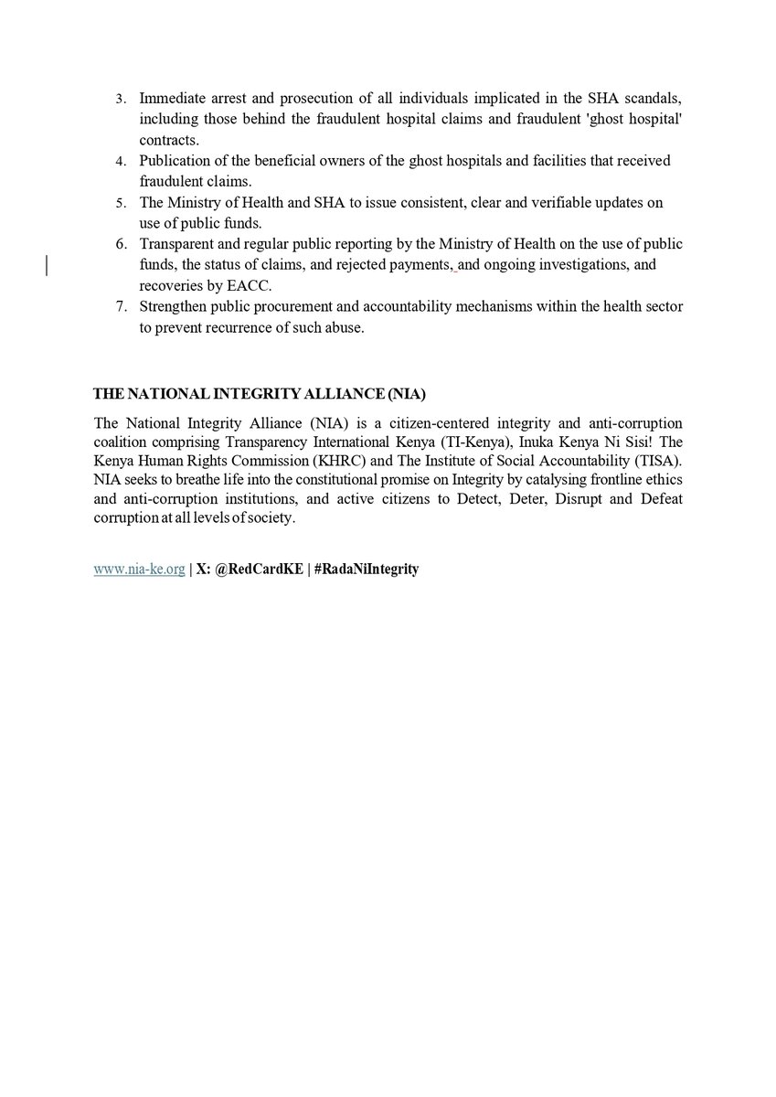 #PressStatement
Billions meant to secure Kenyans’ health are vanishing into ghost hospitals and fraudulent claims. SHA, entrusted with safeguarding Universal Health Coverage, now stands at the center of one of the country’s biggest scandals.