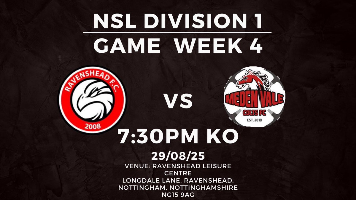 Friday night Matchday 🤩
Tonight we host <a href="/medenvalecolts/">Meden Vale Colts 1st Team⚽️🔴⚫</a> down at Cornwater, as we look to build from last Saturdays performance.
🎫-Free
🔴⚫️