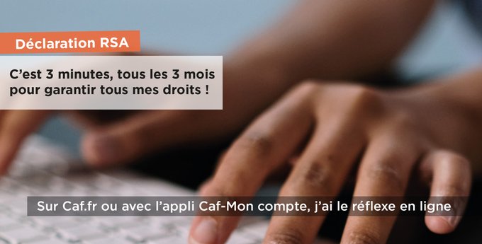 #DémarchesEnLigne 

Bénéficiaires du RSA, pour votre déclaration trimestrielle de ressources, rendez-vous directement sur votre appli Caf-Mon Compte 📲 ou sur Caf.fr dans votre espace 🖥️ « Mon Compte »              

👉 caf.fr/sites/default/…