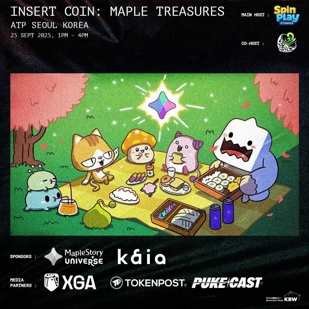 It's LIVE! Officially dropping <a href="/mapletreasuresX/">Maple Treasures</a> side event during <a href="/kbwofficial/">KBW2026</a> , hosting it together with <a href="/limelight_gg/">Limelight Gaming</a> <a href="/MaplestoryU/">MapleStory Universe</a> <a href="/KaiaChain/">Kaia</a> with the support of <a href="/xgacrypto/">XGA</a> <a href="/pukecast/">Pukecast</a> <a href="/tokenpostkr/">토큰포스트 - TokenPost Korea</a>  

Limited slots only! Comment below if you really want to come and why! :)