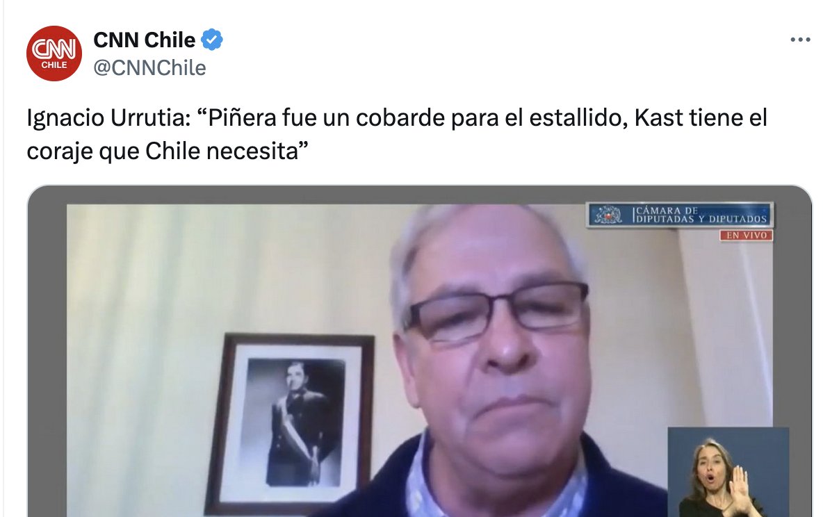 Doce días atrás decían: “Piñera fue un cobarde en el estallido”.

Hoy dicen: “Los grandes de Chile son patrimonio de todos”.

¿Que dirán mañana, <a href="/joseantoniokast/">José Antonio Kast Rist 🖐️🇨🇱</a>?