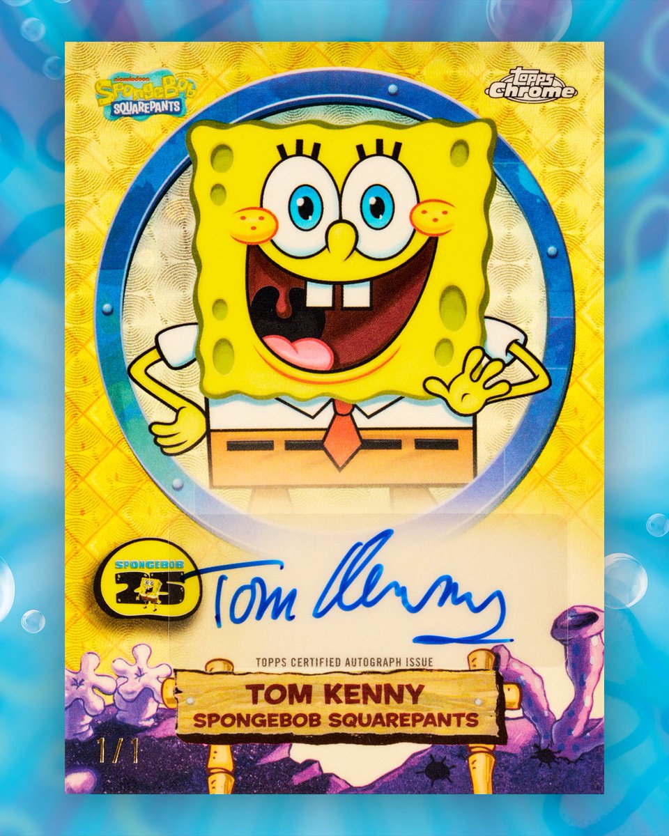 Topps's tweet photo. FIRST LOOK: 2025 Topps Chrome SpongeBob

Coming soon 🫧 https://t.co/uyGjnwV9ZJ