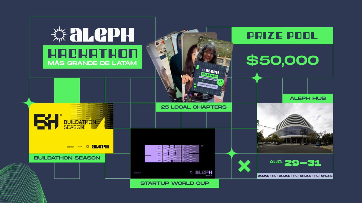 Crecimiento 🌞 (@crecimientoar) on Twitter photo LAST 24 HOURS TO JOIN THE ALEPH HACKATHON
- $50,000+ in prices
- 3 scholarships to come to Buenos Aires for <a href="/EFDevcon/">Devconnect ARG</a>
- a ticket to pitch the Startup World Cup at DevConnect
- access to +5 builder programs
You can hack online or join any of the 25 Local Chapters all around the LAST 24 HOURS TO JOIN THE ALEPH HACKATHON
- $50,000+ in prices
- 3 scholarships to come to Buenos Aires for <a href="/EFDevcon/">Devconnect ARG</a>
- a ticket to pitch the Startup World Cup at DevConnect
- access to +5 builder programs
You can hack online or join any of the 25 Local Chapters all around the