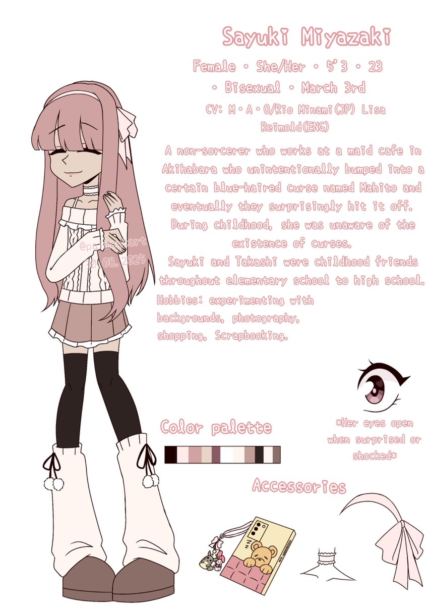 🌸🧸Sayuki Miyazaki ref sheet🎀🎐

I finally gave this cutie patootie a ref sheet cuz she deserves one + give people the time to know my ocs more

#JujutsuKaisen #jjk #jjkoc