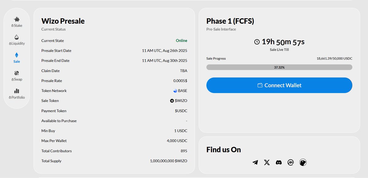 WizoLayer's tweet image. 🚨 Final 20 Hours!
Presale Phase #1 is closing soon - secure your $WIZO now.

⏳ Ends: 30th Aug, 11:00 AM UTC
🔗 Join Now: dex.wizolayer.app

#WizoLayer #WIZO