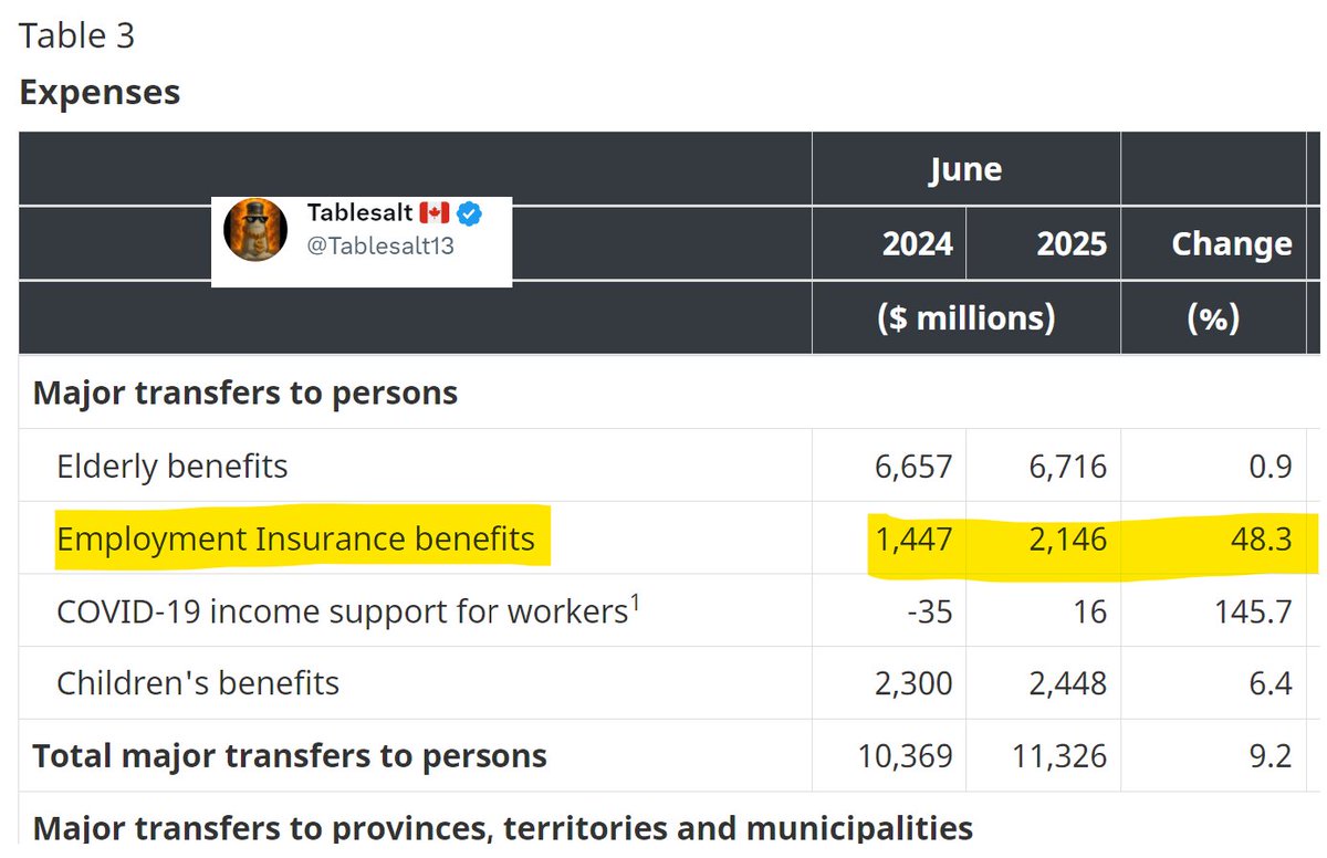 🚨BREAKING EXCLUSIVE

Canada Unemployment benefits paid out SURGE 48% YoY in June 2025

this is my favourite leading indicator - CARNAGE IS COMING.