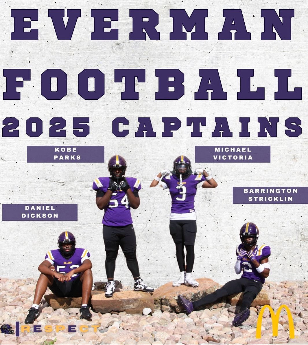 Introducing the 2025 Football Captains. 
Our four captains embody the relentless physicality, speed, versatility, and controlled aggression that define our identity. 
#Evermantradition #2025TheRebirth

One Goal…One Purpose…Student Success!
#eisdallin #OneTeamOneFamily
