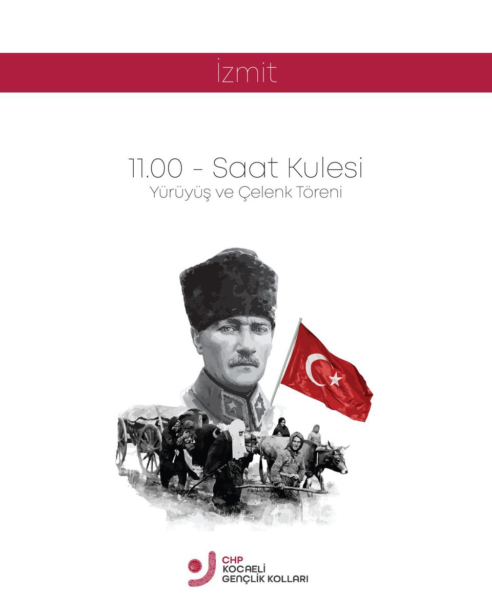 🇹🇷 Cumhuriyetimizin 101. Yılında Hep Birlikteyiz! 🇹🇷

Kocaeli’nin tüm ilçelerinde, Cumhuriyet coşkusunu paylaşmak için buluşuyoruz.
Gazi Mustafa Kemal Atatürk’ün izinde, çocuklarımızla, gençlerimizle, ailelerimizle Cumhuriyet Bayramımızı kutluyoruz.