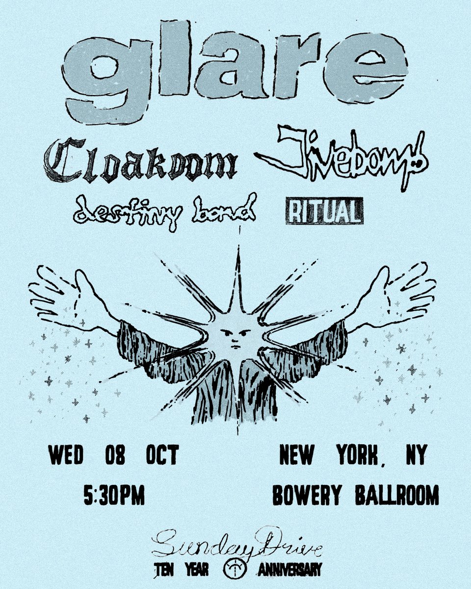 We begin celebrating ten years of Sunday Drive Records at the <a href="/glaretx/">Glare</a>  headliner show in NYC this October, with special guest, <a href="/ritual_alt/">ritual</a> joining the tour package. 

Physical tickets are available now from Glare: sunsetfuneral.bigcartel.com/product/glare-…