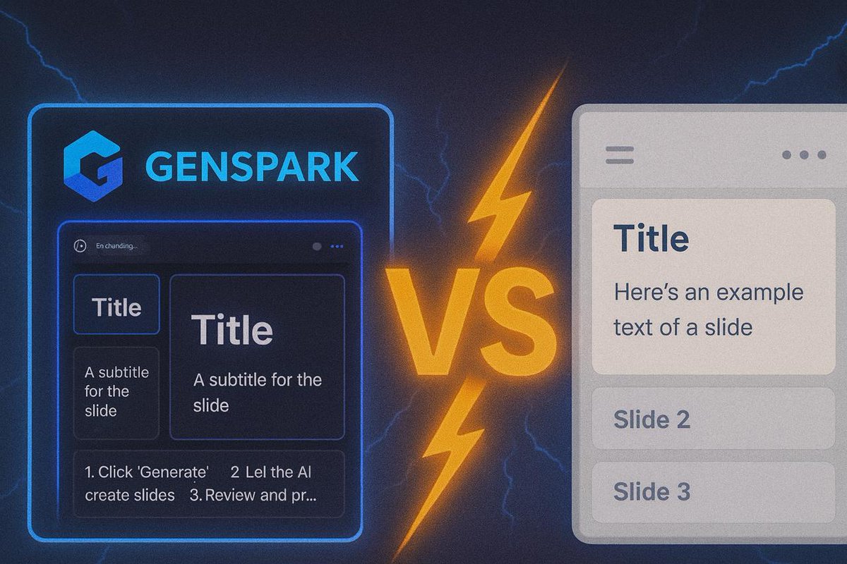 Why settle for boring slides when AI can spark creativity?

GENSPARK 🔵 vs Old-School 🔵

like &amp; retweet
Comment “Title”
Follow me so I can DM it to you!