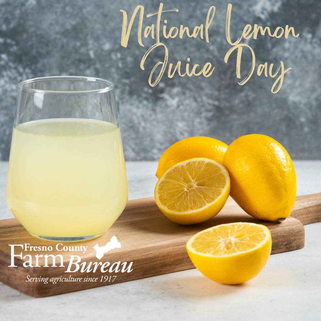Happy #NationalLemonJuiceDay!
From refreshing drinks to favorite recipes, #lemon juice adds the perfect tang and #FresnoCounty #growers help make it possible! Celebrate the power of #citrus and the farmers who bring that fresh-squeezed flavor to life. 🍋🍋🍋 #FCFB