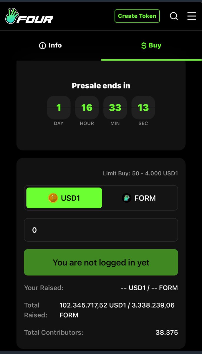 Like I said 100M+  done Presale will end  1 day and 16 hours later and next milestone is 150M $USD1 🚀
Congratulations <a href="/four_meme_/">Four.Meme</a> and <a href="/creditslink/">Creditlink</a>