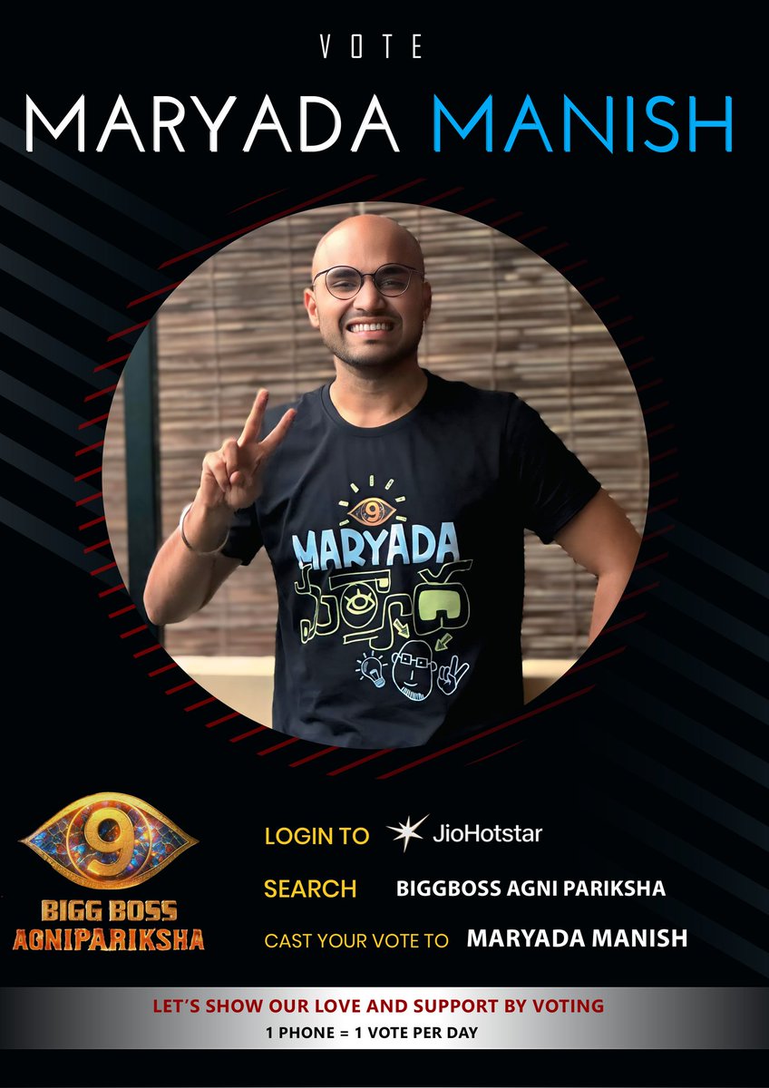 maryadamanishi's tweet photo. Your love, your support, and your single vote can turn my BiggBoss Agnipariksha journey into a victory. Please vote and stand by me!
Login To Disney hotstar
Search for BiggBossAgnipariksha
Vote For Your's Maryada Manish๐
#MaryadaManish #Manish
#BiggBossTelugu9 #VoteForManish https://t.co/yHDOrfhC9d
