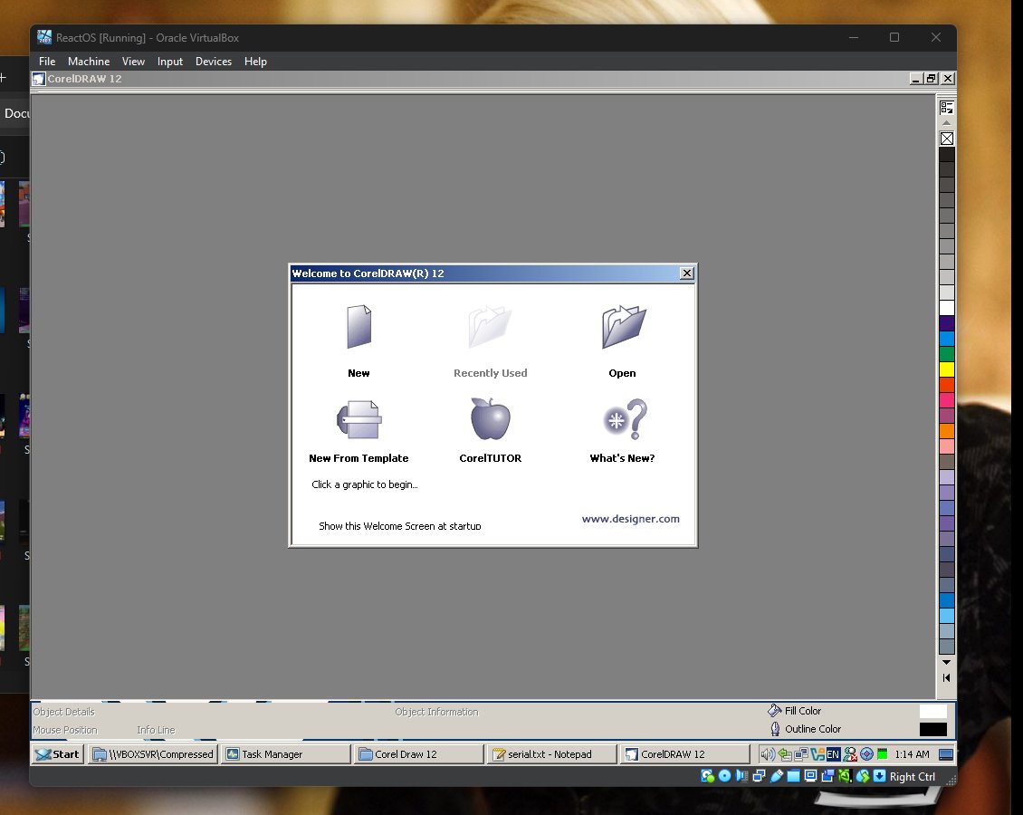 reactos's tweet image. CorelDRAW 12 works on #ReactOS! Graphical glitches are present.