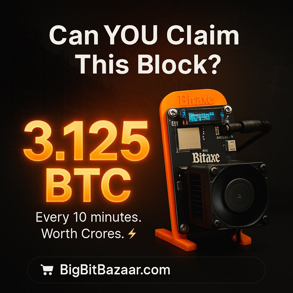 BigBitBazaar's tweet photo. How YOU can mine Bitcoin from home &amp; claim 3.125 BTC block rewards ⚡
(Yes, worth crores 💰 — and it happens every 10 minutes ⏱️) https://t.co/7JKepBPi8H