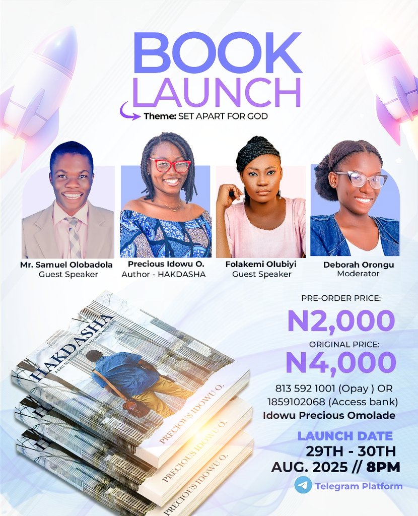 presh_ee's tweet photo. Greetings, beloved.☺️

Today is DAY 1 of our book launch.

I will be glad if you can make it. 😊

Venue: Telegram 
Time: 8pm prompt

Entry is FREE!

Link to join👇
https://t.co/HbYEYQWalU

Set your alarms!

God is ready for youuuu. 🤩

Blessings, always.

©️ Precious Idowu https://t.co/qETv8zG2dz