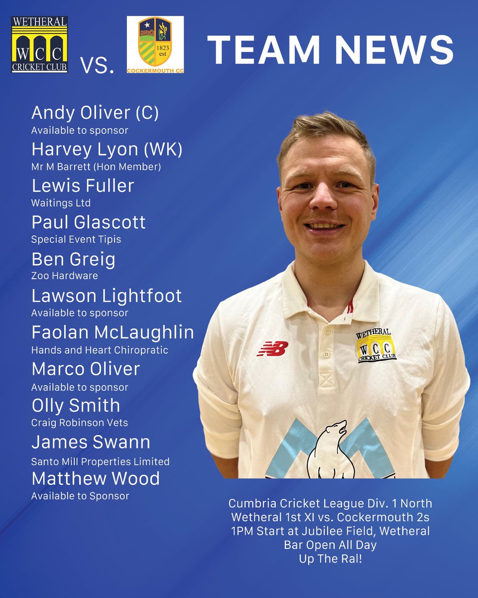 WetheralCC's tweet image. A full weekend at The Jubilee as both of our sides are at home. 

On Saturday, our 2nd team face Patterdale looking to leapfrog them in the table. 

Whilst the 1st team face Cockermouth 2s on Sunday looking to build on last week’s win. 

Up the Ral! 🧙‍♂️