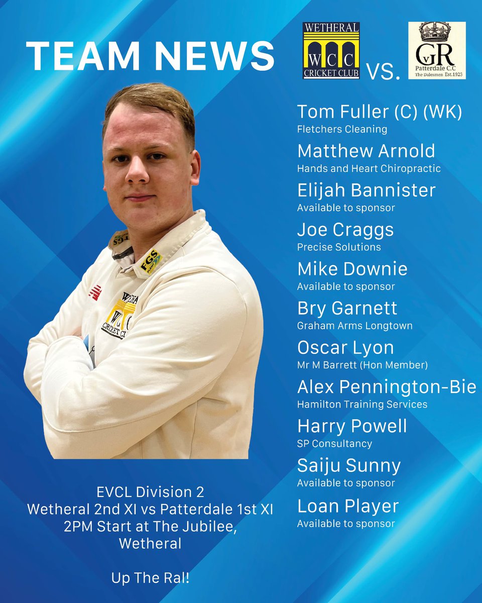 WetheralCC's tweet image. A full weekend at The Jubilee as both of our sides are at home. 

On Saturday, our 2nd team face Patterdale looking to leapfrog them in the table. 

Whilst the 1st team face Cockermouth 2s on Sunday looking to build on last week’s win. 

Up the Ral! 🧙‍♂️